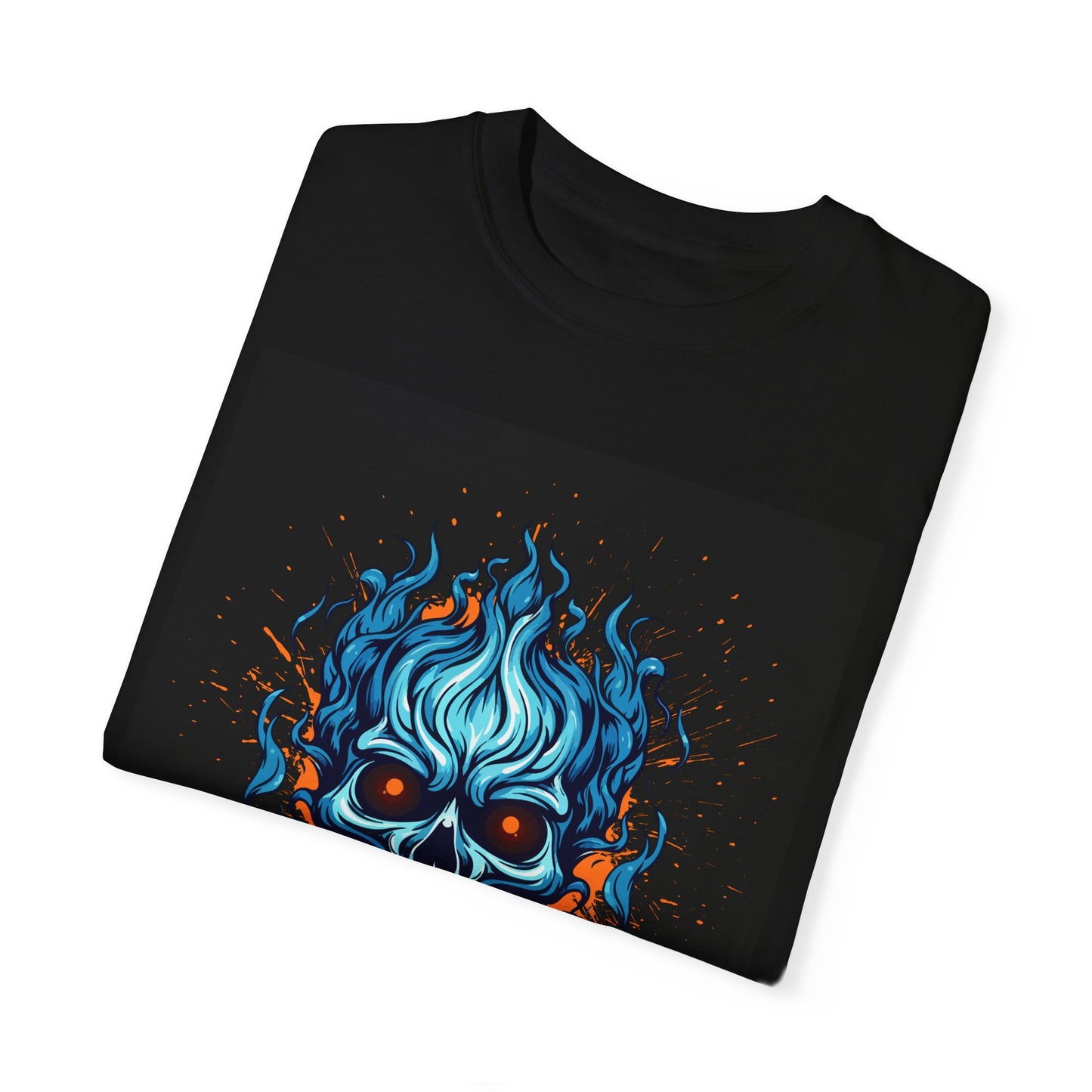 Flaming Fury Unisex Garment-Dyed T-Shirt - Bold Skull Design