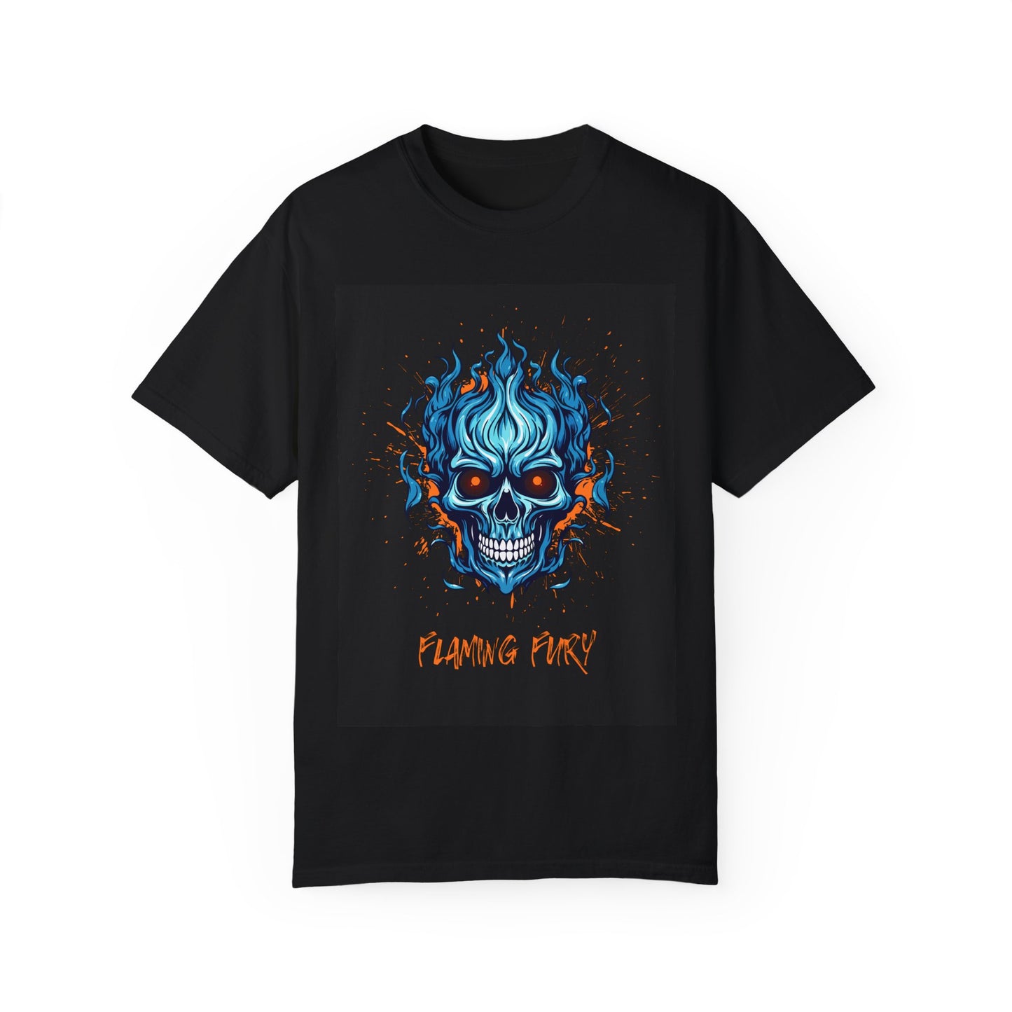 Flaming Fury Unisex Garment-Dyed T-Shirt - Bold Skull Design